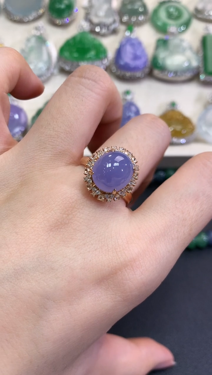 【闪购商品】翡翠戒指18K金镶嵌B145  紫货有色差