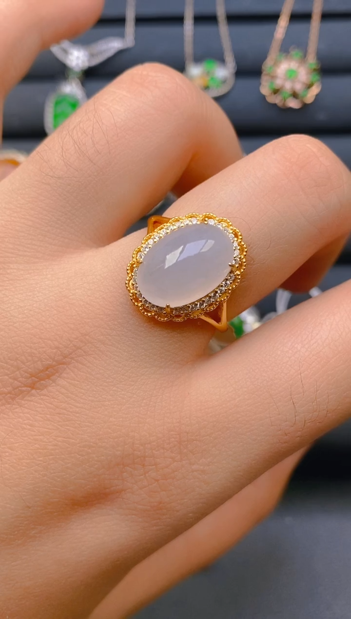 【闪购商品】翡翠戒指银S925镶嵌天然A货翡翠1