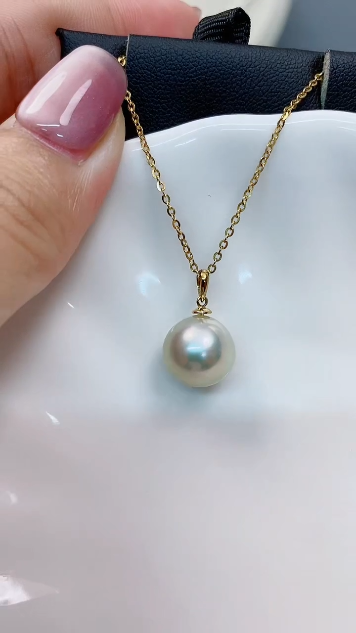 【闪购商品】海水珍珠吊坠(赠链)18K金镶嵌11-12澳白海水珍珠吊坠