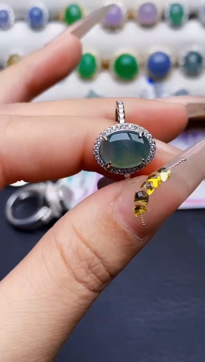 银S925镶嵌戒指翡翠0607