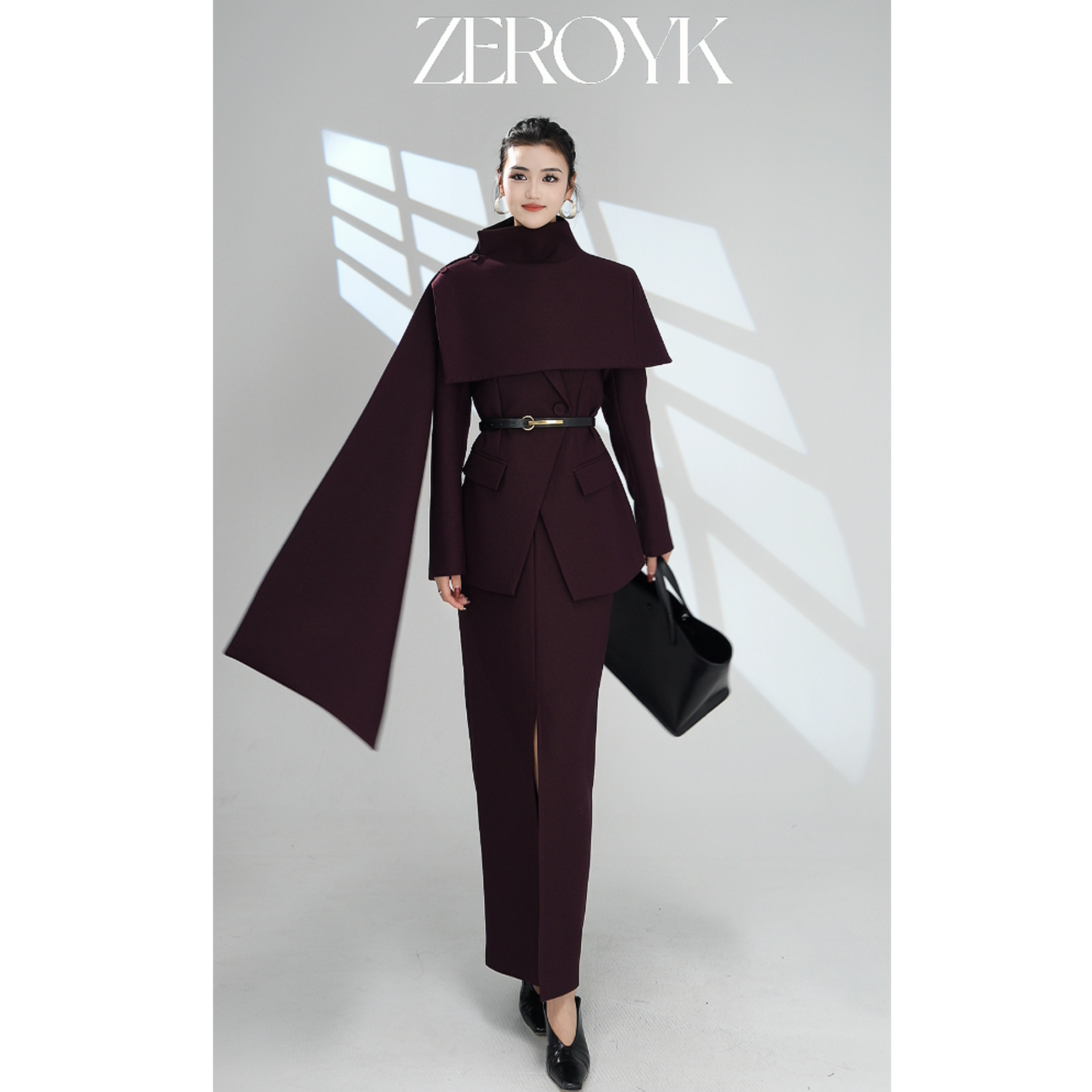 ZEROYK翎蔻 南油原创高定款4件套 西裤 半裙 腰带 披肩 西装套装