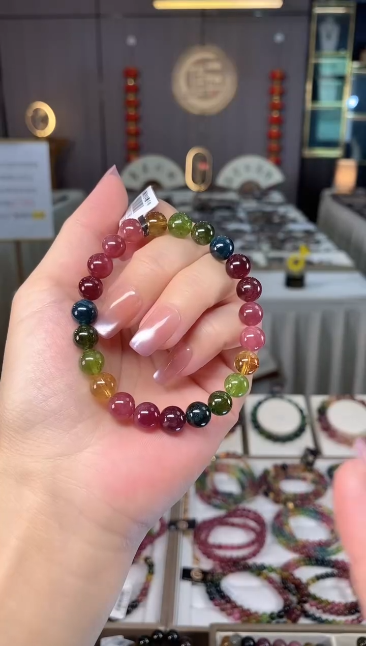 未镶嵌老矿碧玺色标彩虹单圈手串8mm+碧玺hon多样性发一条