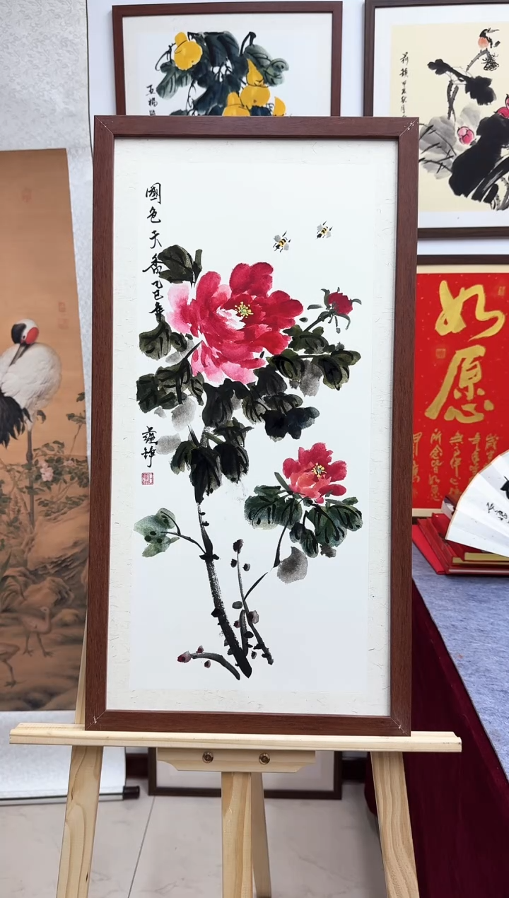 【闪购商品】国画国色天香69*37cm-送画框石蕴铮手绘