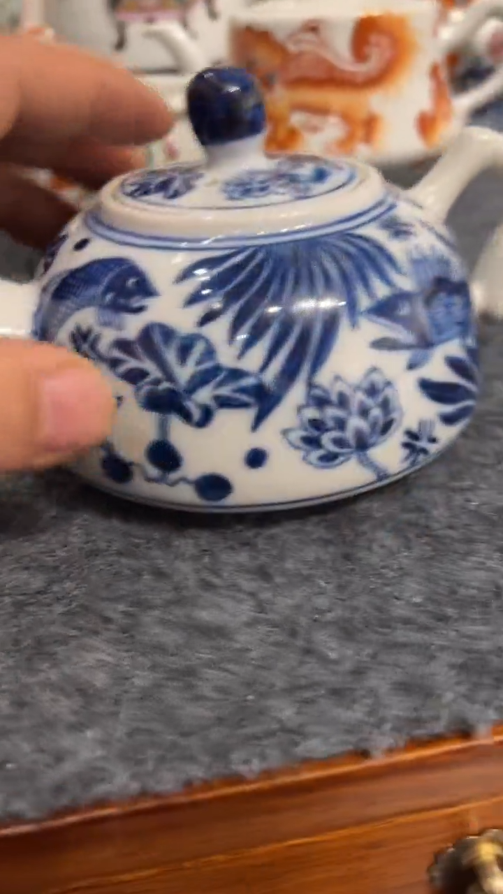 摆件瓷摆件瓷摆件青花鱼手把壶