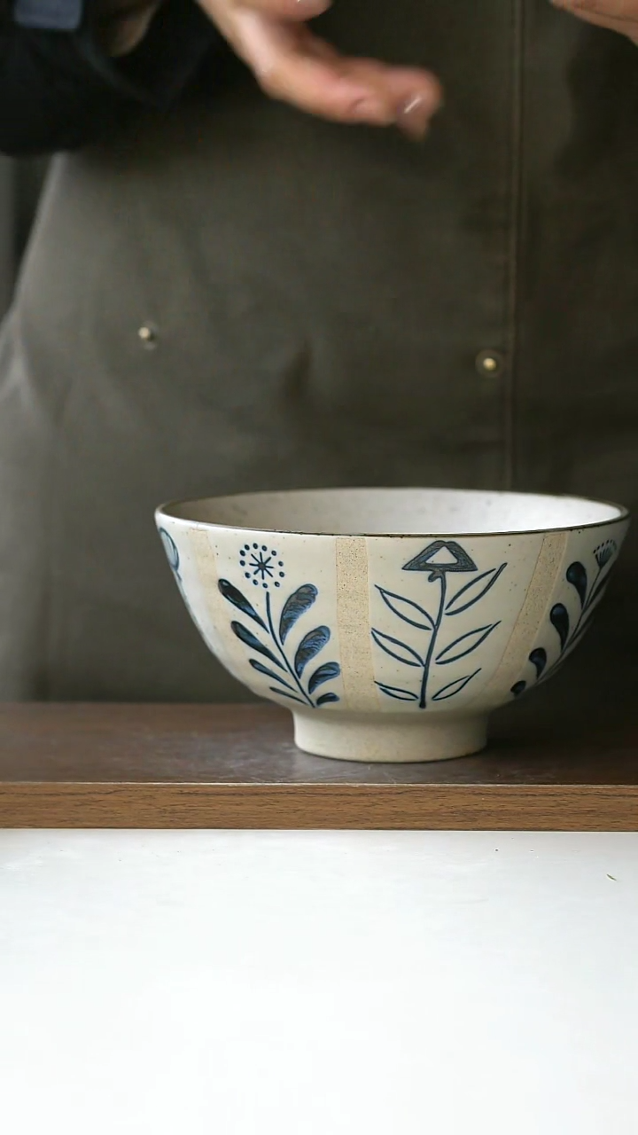 【闪购商品】陶瓷青花手绘百草花面汤碗@4-2@