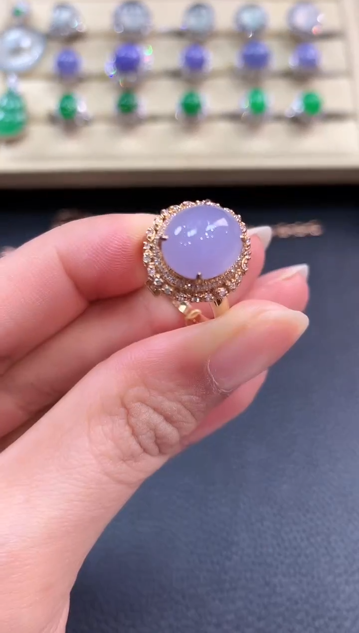 【闪购商品】翡翠戒指18K金镶嵌b96有色差