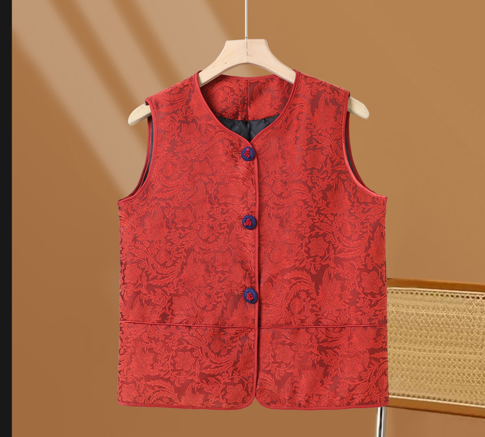 福红锦 新中式国风加棉马甲秋冬款高级设计款