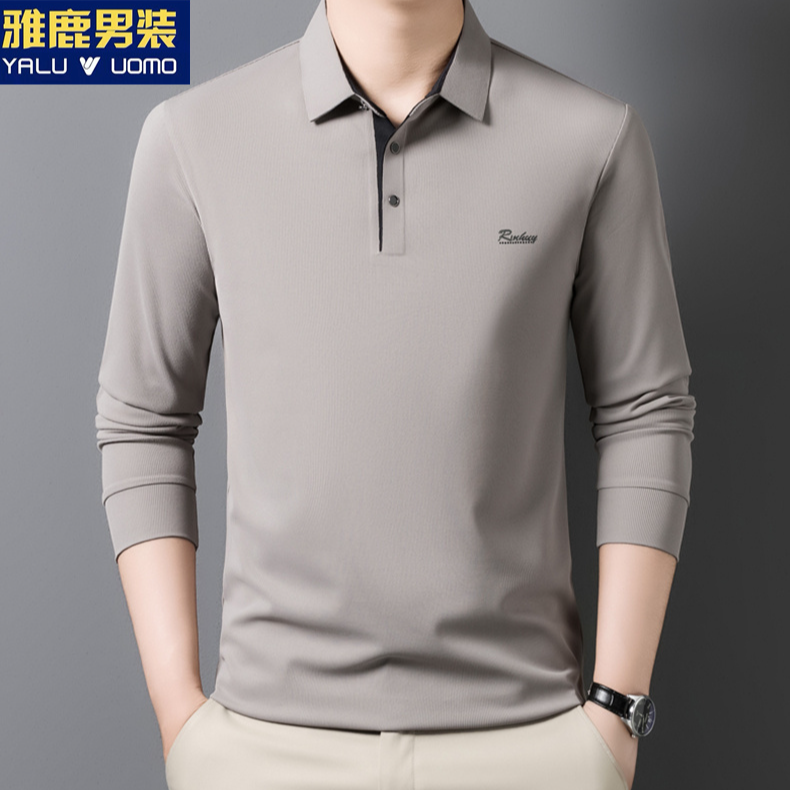 【华夫格POLO衫】雅鹿男装秋季翻领休闲简约商务长袖上衣
