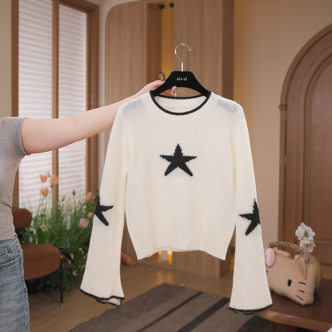 【云间星语】秋冬绵羊毛+羊驼毛气质毛衣时尚圆领百搭星星毛衣