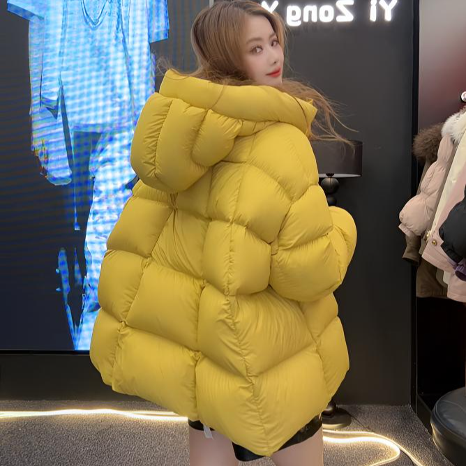 95白鹅绒蓬松宽松型羽绒服连帽2025新款外套韩版面包服百搭加厚女