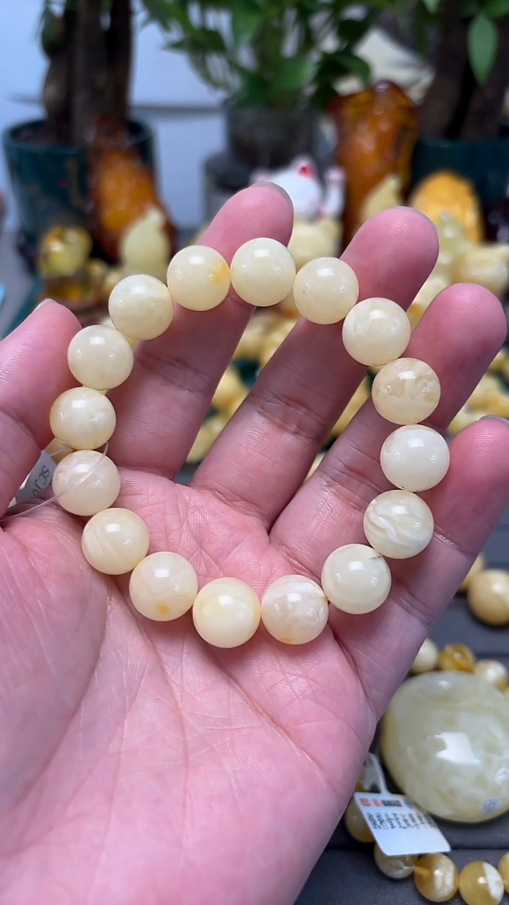 手串蜜蜡未镶嵌p28白花蜡微微瑕蜜蜡单圈 18.17克 12+mm