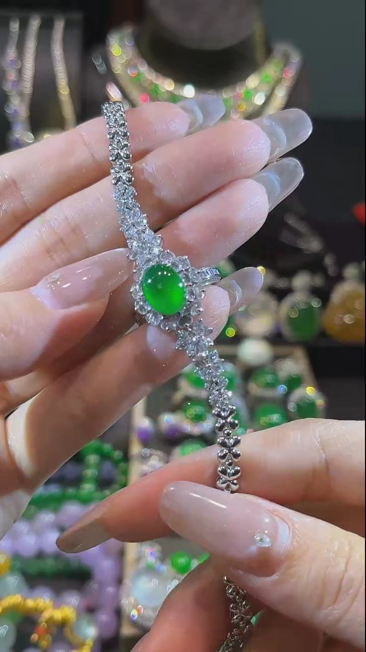 【闪购商品】翡翠手链18K金镶嵌手链