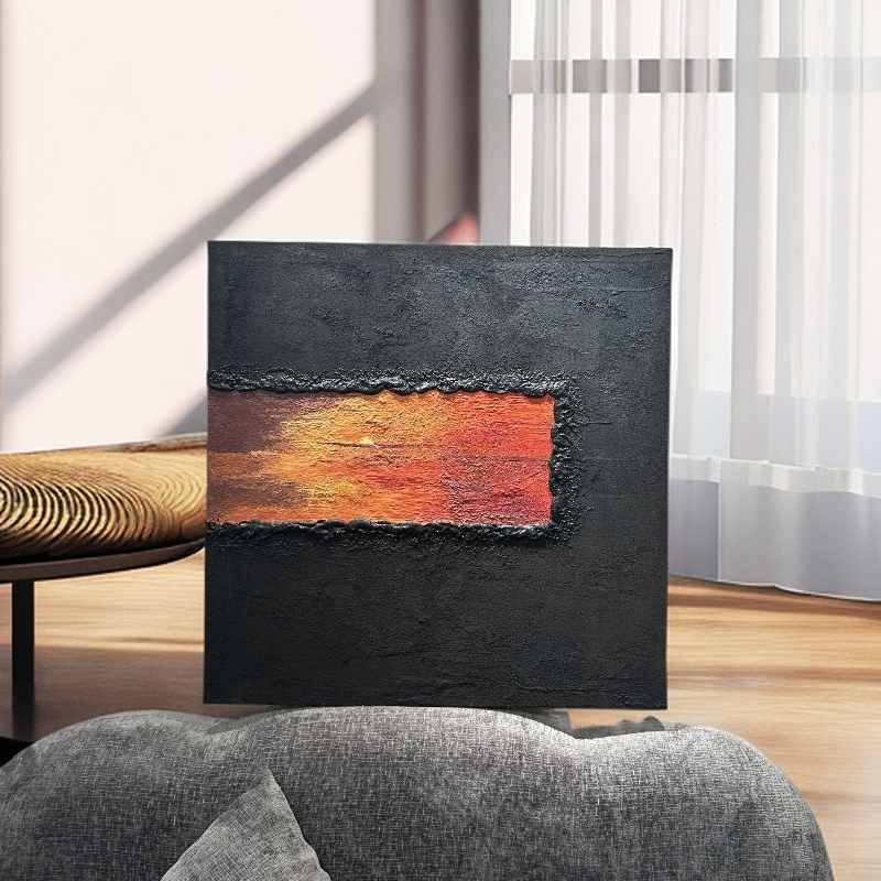 油画手绘名画《日出》现代北欧餐厅挂画玄关客厅背景墙装饰画家装