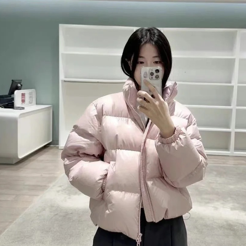 99新 Prada/普拉达 亿颗潮奢 粉色立领鹅绒羽绒服 36 SS240