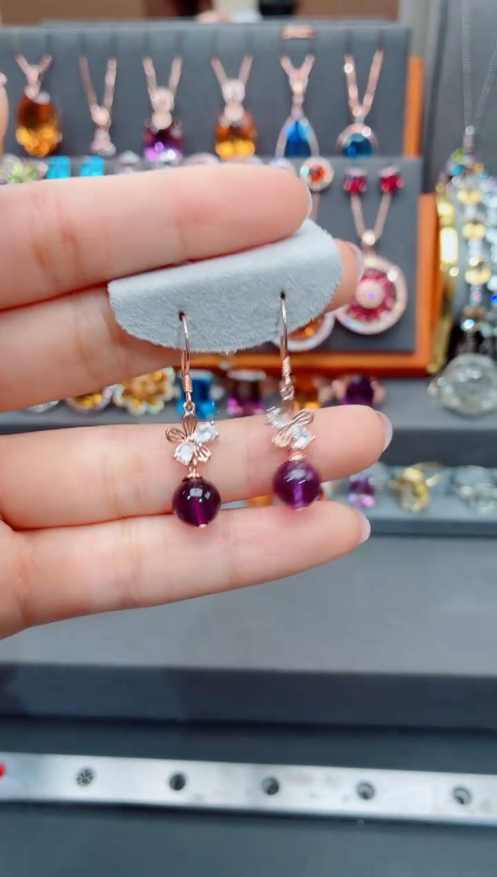 银S925镶嵌耳饰水晶笑****5水晶耳饰