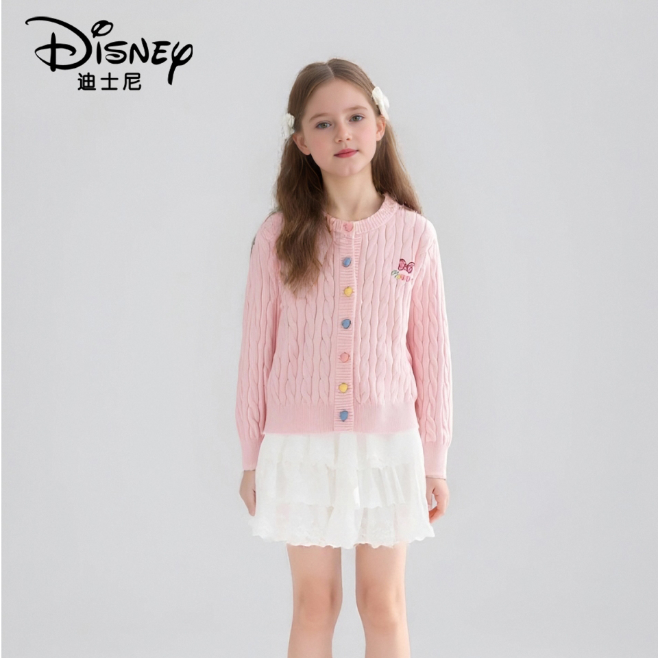 Disney/迪士尼女童宽松洋气女孩毛衣开衫2025新款儿童秋装外套