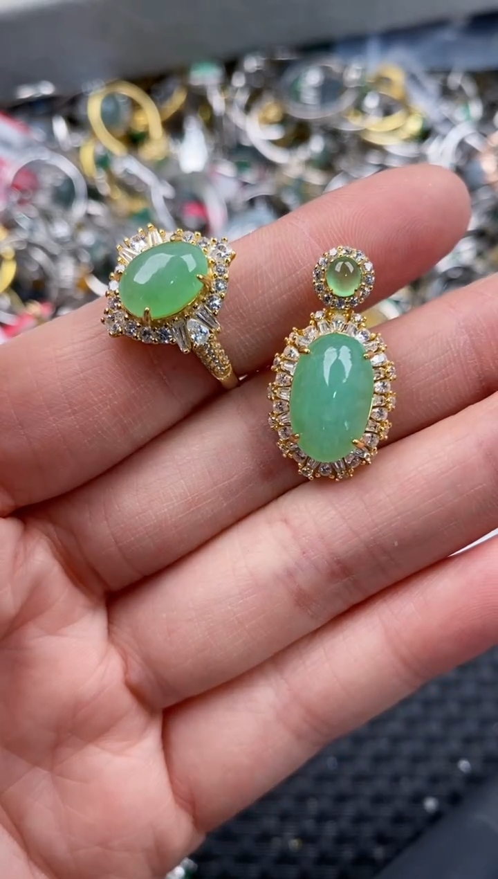 银S925镶嵌戒指翡翠555  9