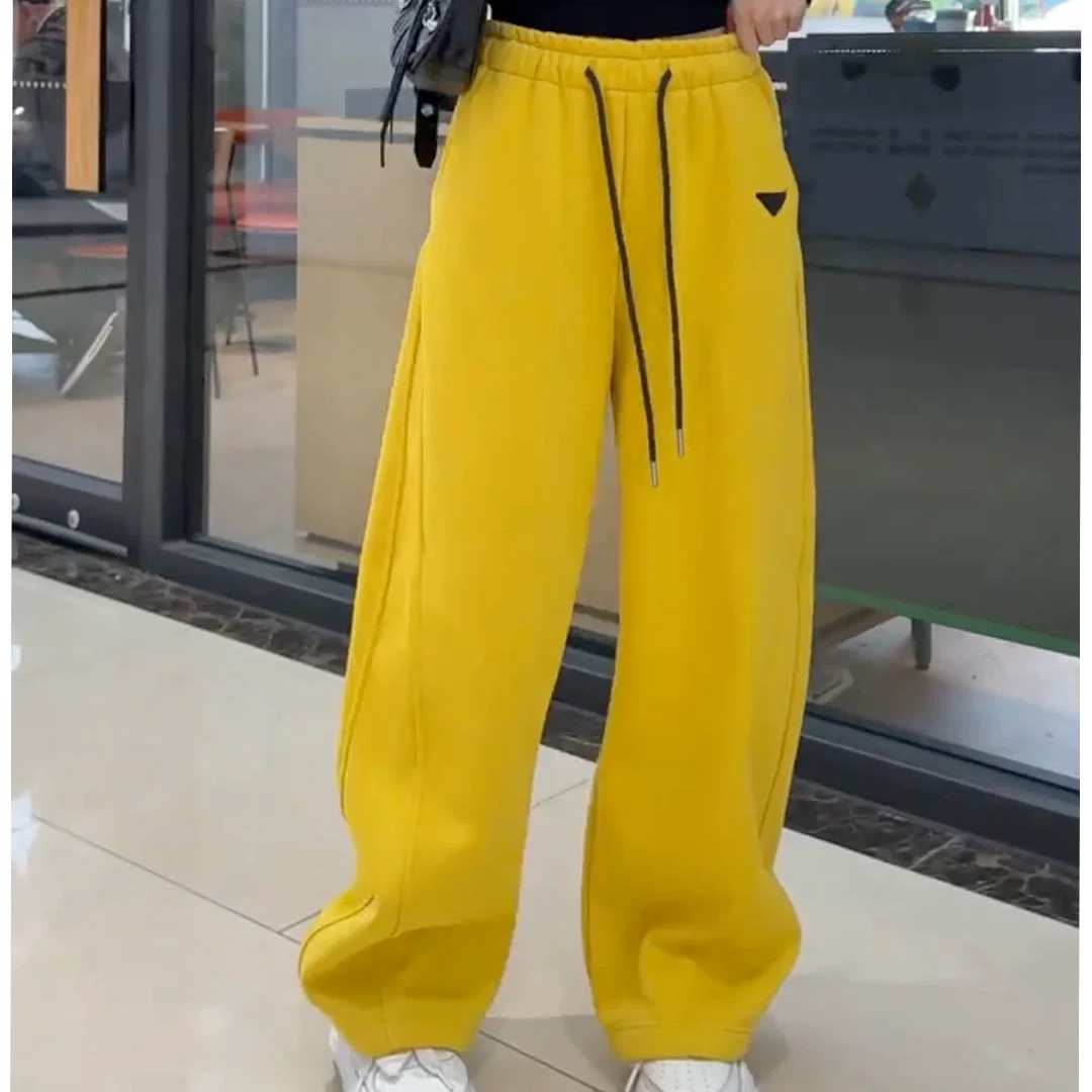 时尚流行黄色显高显瘦休闲阔腿裤