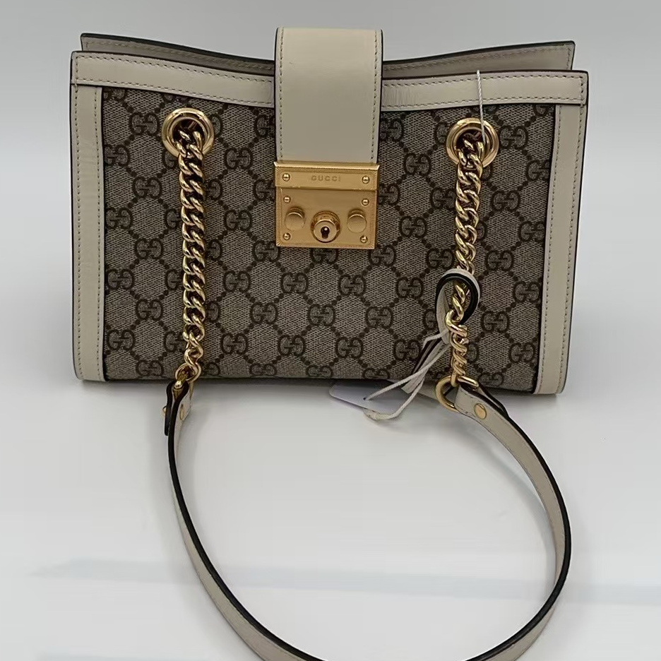 95新 GUCCI/古驰  小号白色老花padlock/云海优选