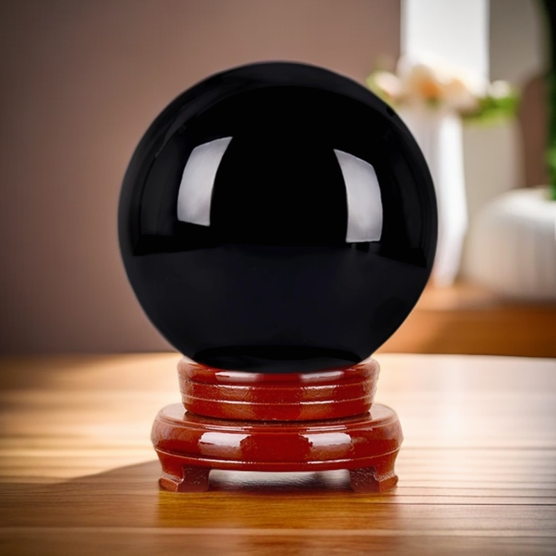 风水阁黑色水晶球摆件家居客厅玄关办公室装饰工艺品礼物