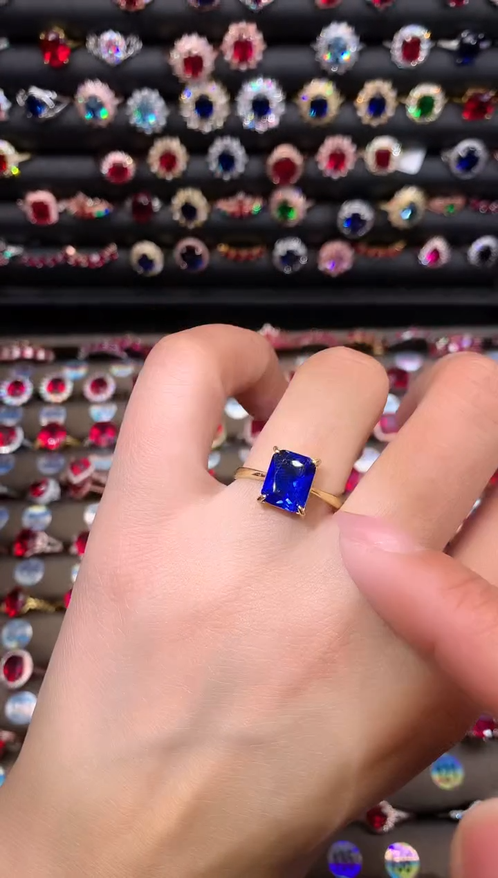 【闪购商品】蓝宝石戒指银S925镶嵌810金皇家蓝