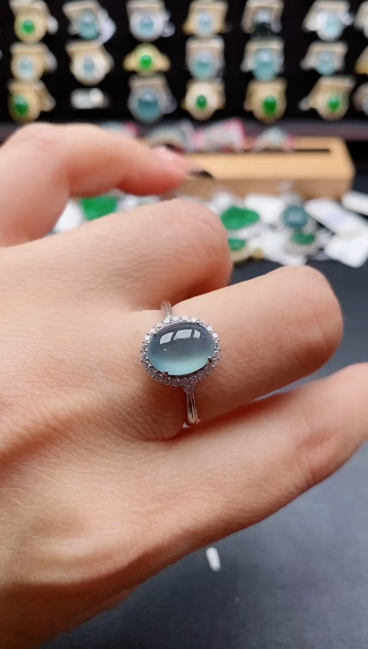 银S925镶嵌戒指翡翠1