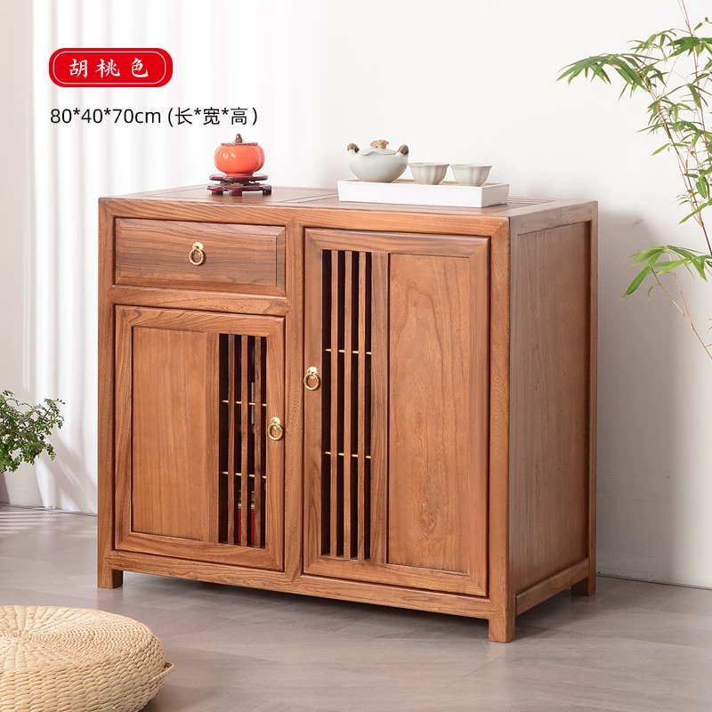 双门多功能新中式餐边柜茶水柜玄关靠墙矮柜实木家具收纳柜榆木