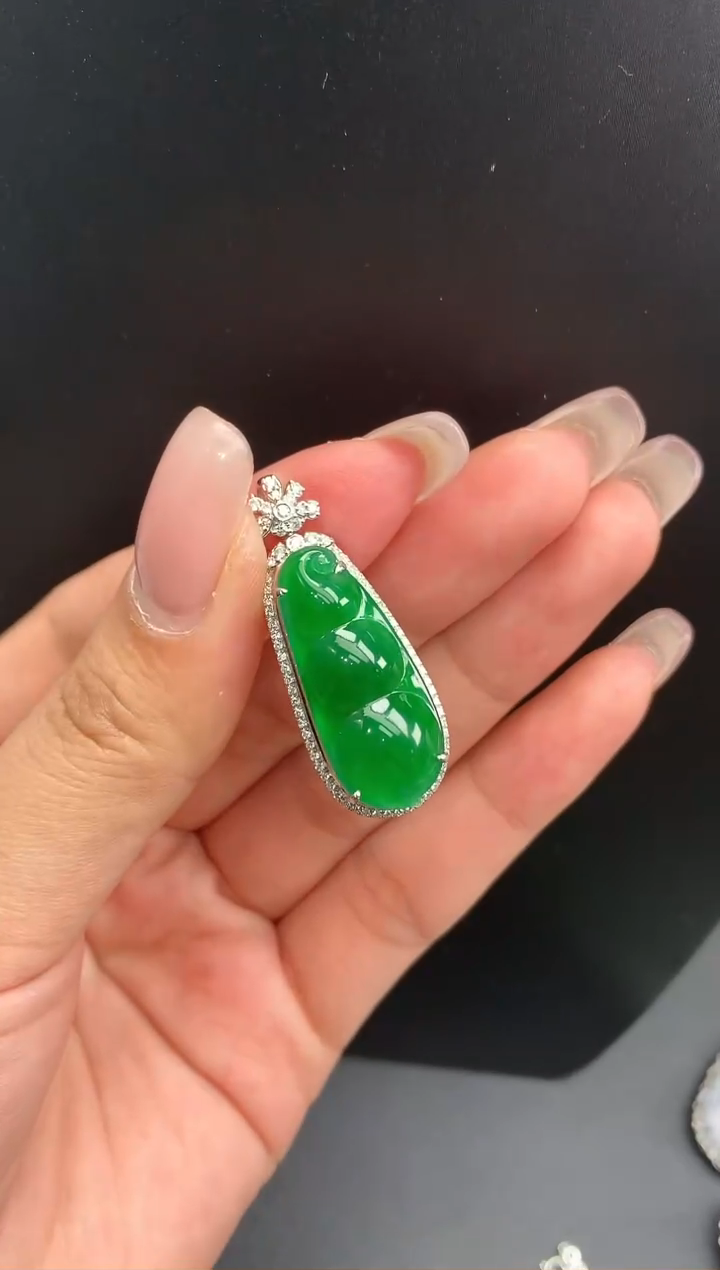 【闪购商品】翡翠颈饰18K金镶嵌豆子1263