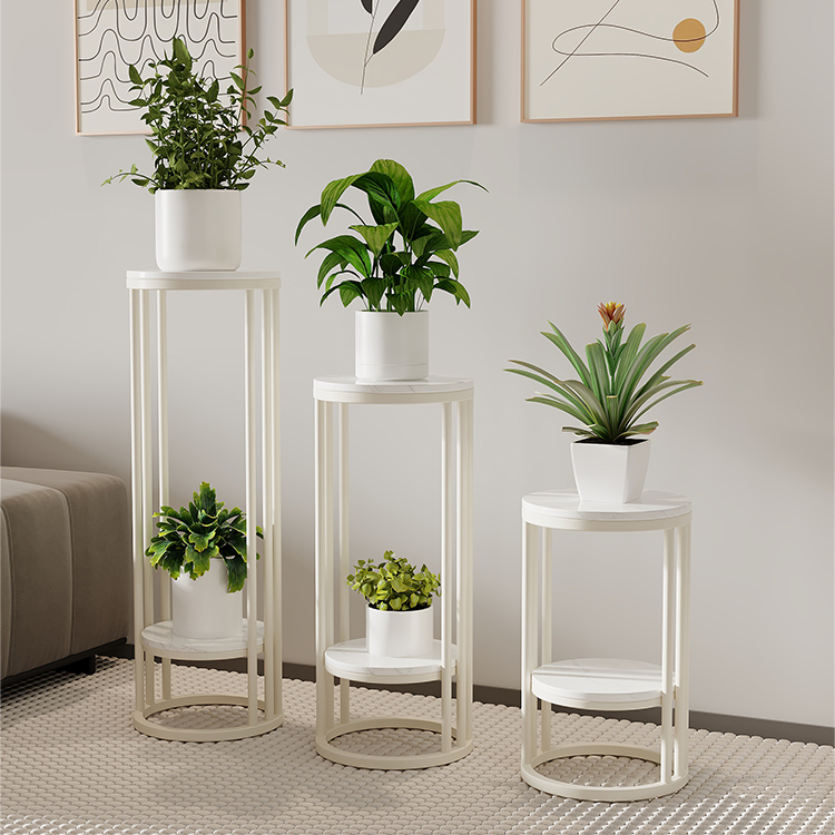 奶油风客厅落地花架电视柜旁多层花盆架沙发边置物架艺术铁艺摆架