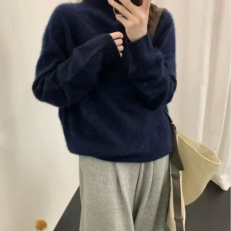 8573-1三炫女装秋冬新款半高领百搭纯色高级拉绒上衣