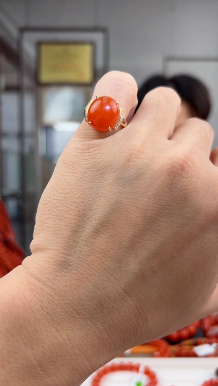 【闪购商品】南红玛瑙戒指18K金镶嵌@t06177@