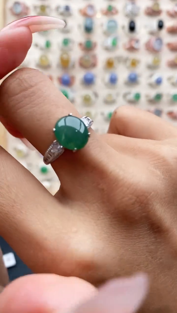 【闪购商品】翡翠戒指银S925镶嵌缅甸天然A货翡翠111 7+6