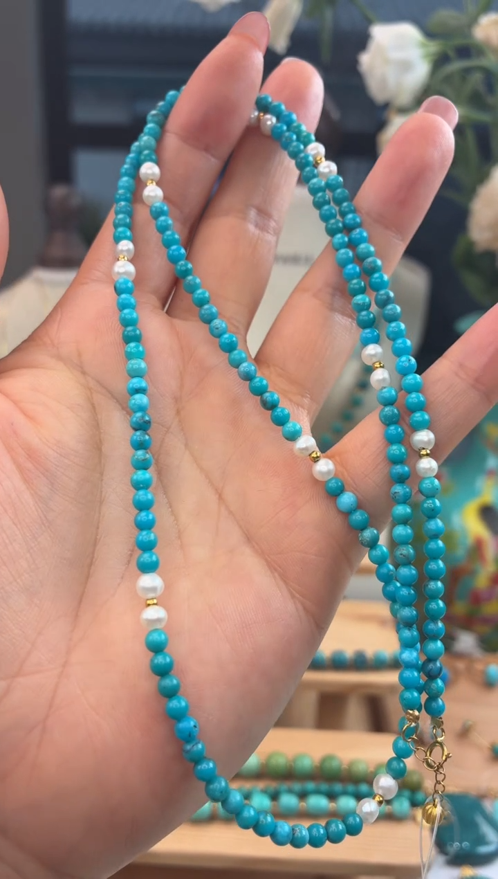 18K金镶嵌绿松石项链1