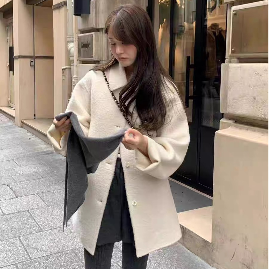 韩国东大门苏丽羊驼小个子中长款大衣外套