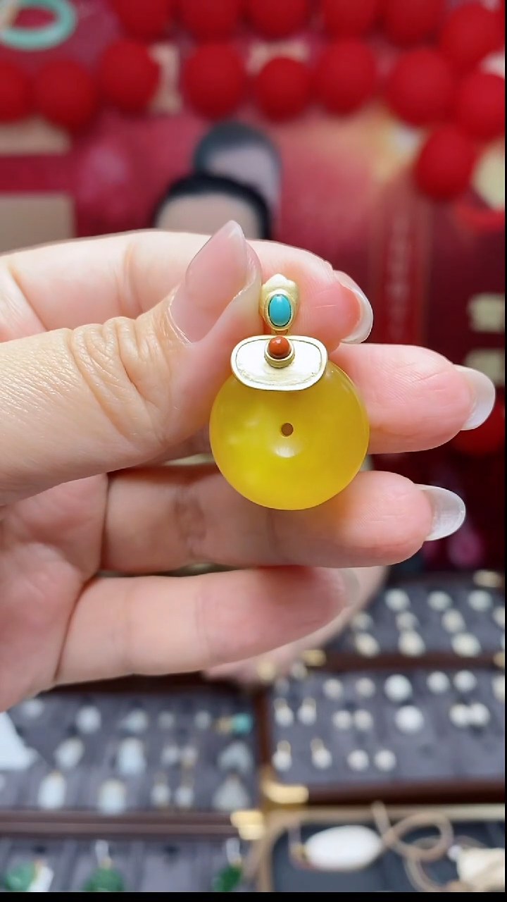 蜜蜡吊坠(不含链)银S925镶嵌G14327