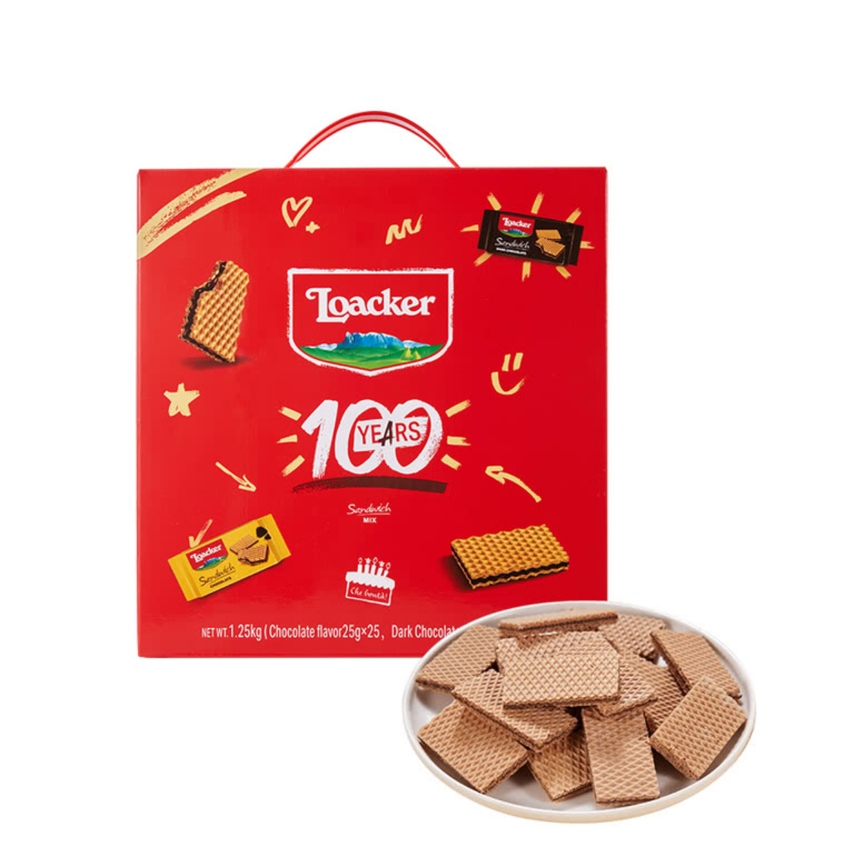 新品【山姆超市】loacker莱家意大利进口混合巧克力味薄脆威化饼干(礼盒装)1.25千克