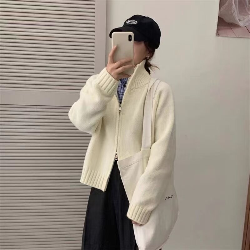 3708大码女装2025春季新款双拉链韩系慵懒风百搭开衫针织毛衣外套