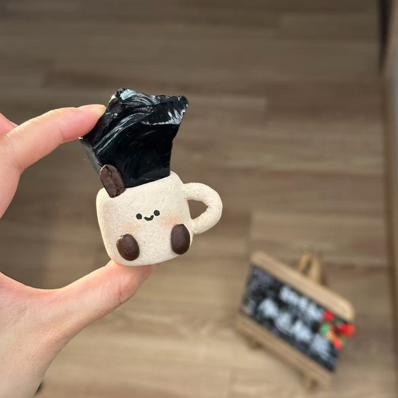 水晶小豆丁可爱咖啡杯黑钥匙