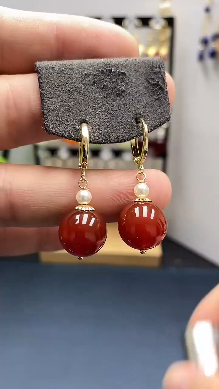 【闪购商品】南红玛瑙耳饰银S925镀金镶嵌尺寸14mm耳扣05