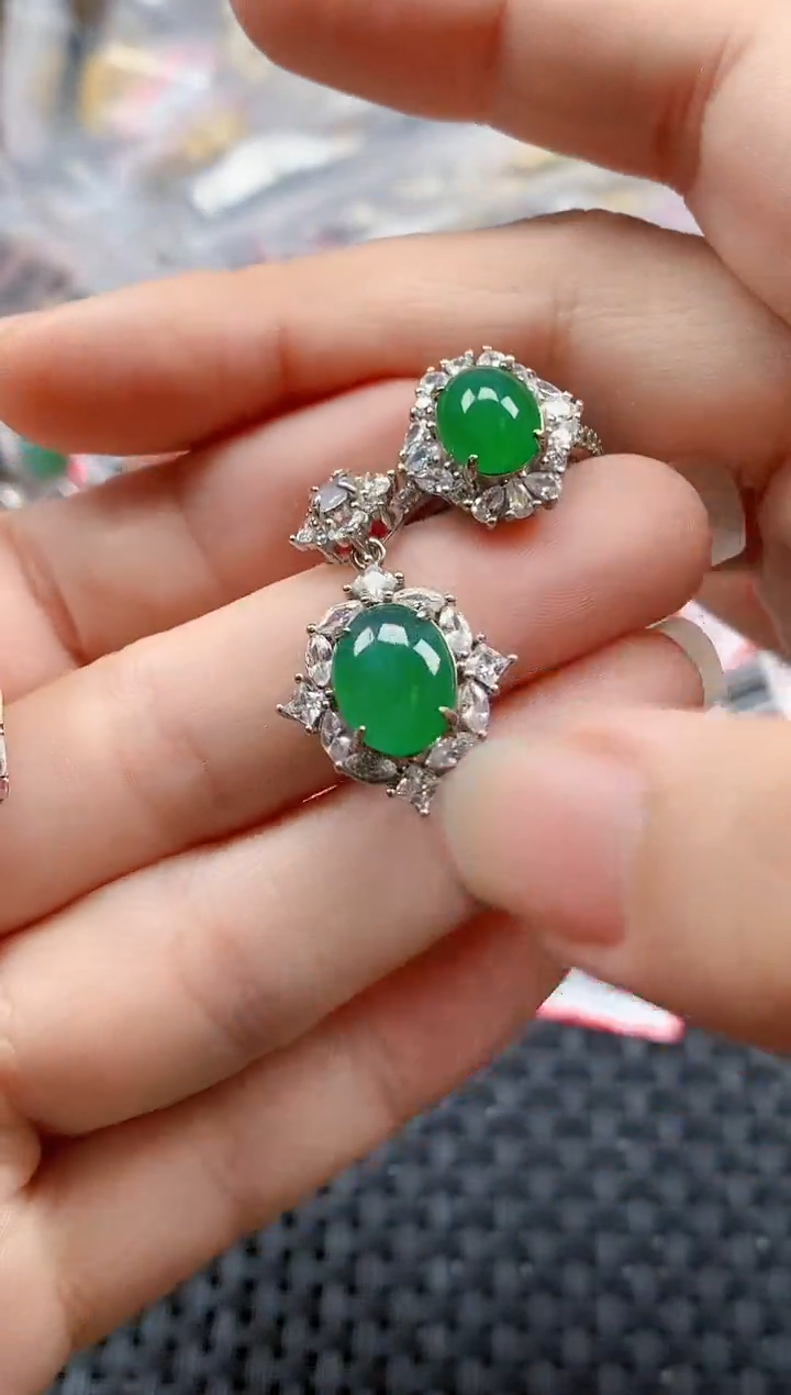 银S925镶嵌戒指翡翠天然A货缅甸翡翠