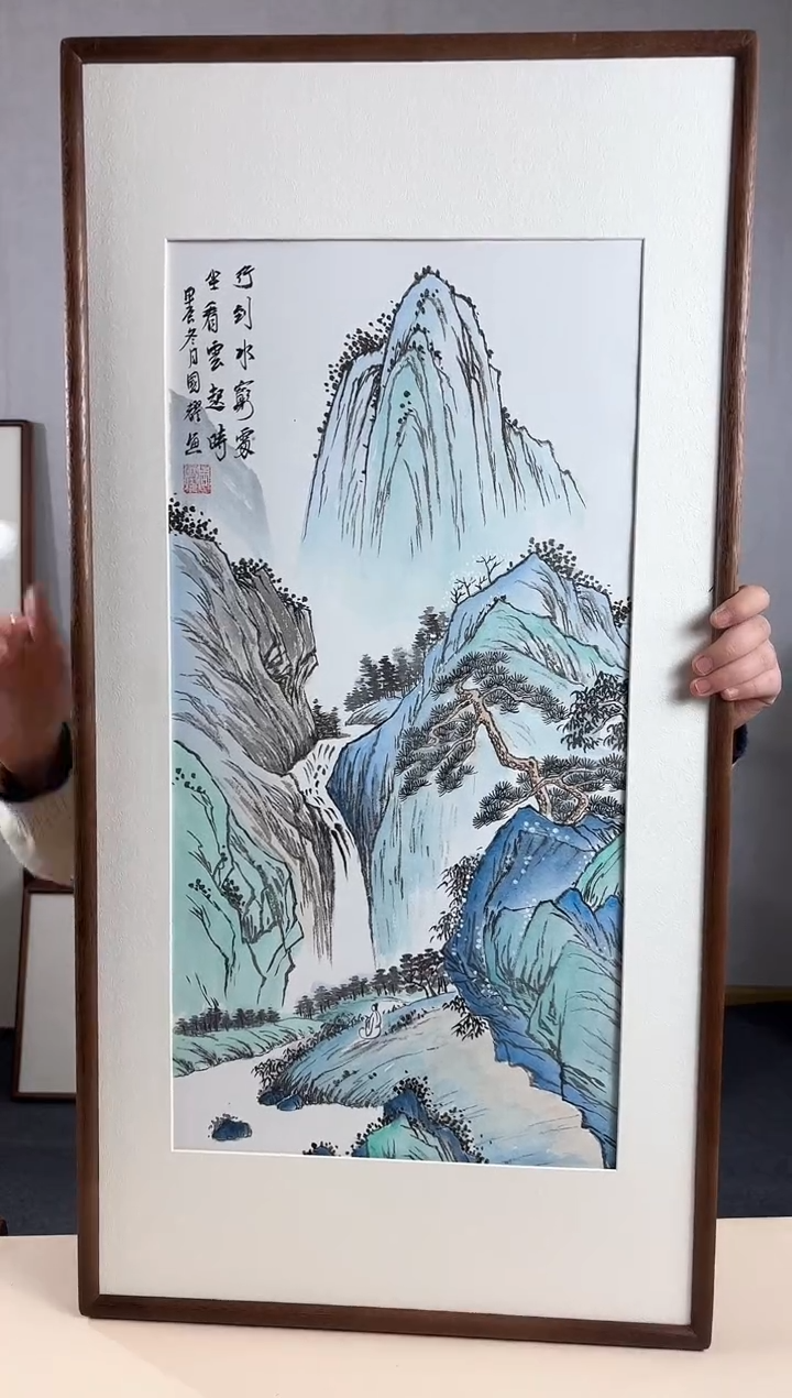 【闪购商品】国画手绘*坐看云起时*47*92cm实木框