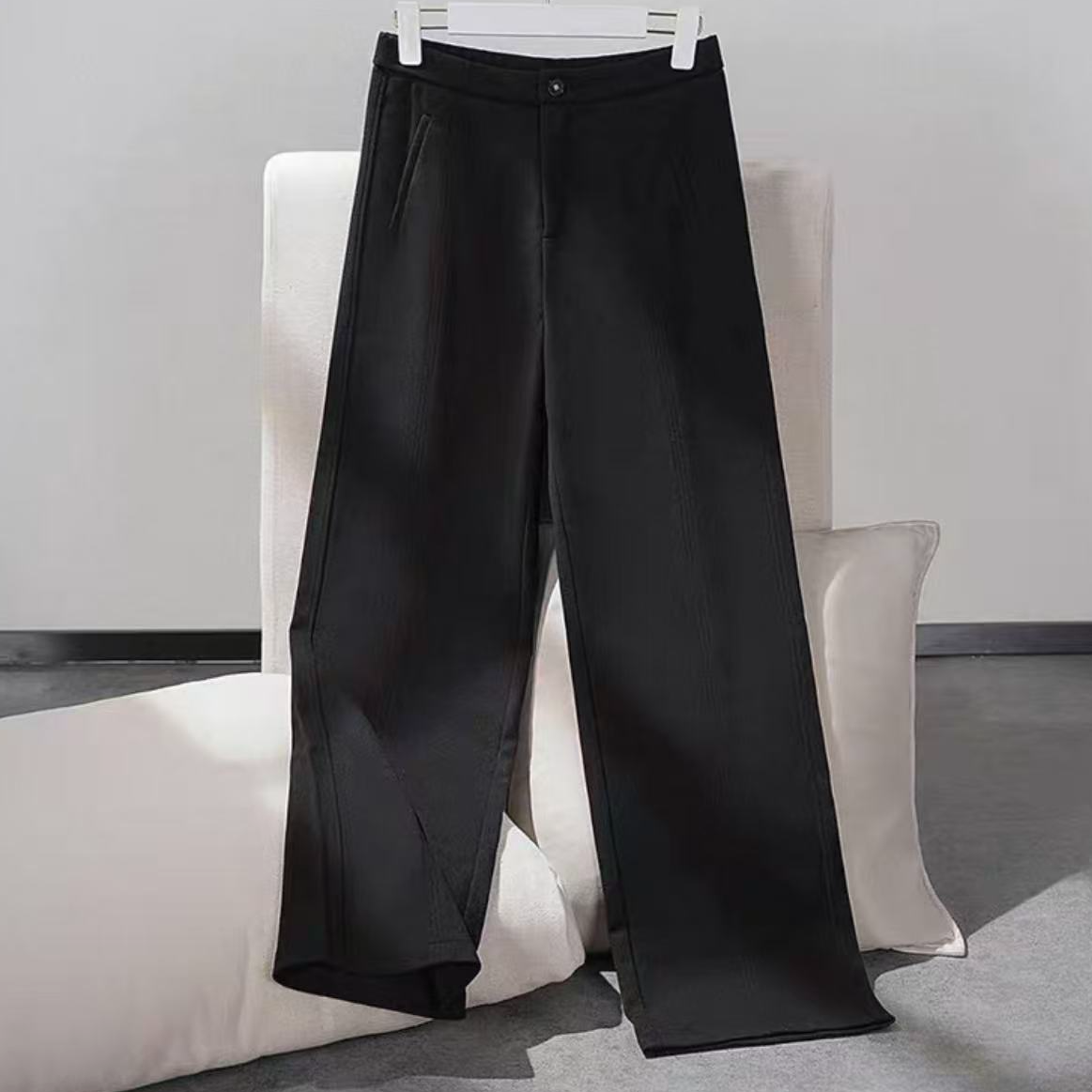 9333-（小直筒）羊毛毛呢立体挺缝线烟管裤（黑色）