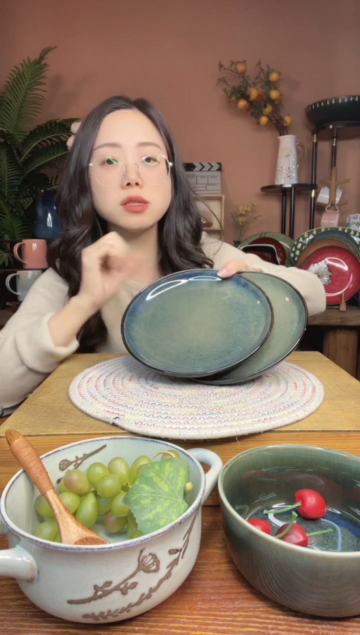 陶瓷7.8英寸双层窑变釉小盘 2件 微瑕疵