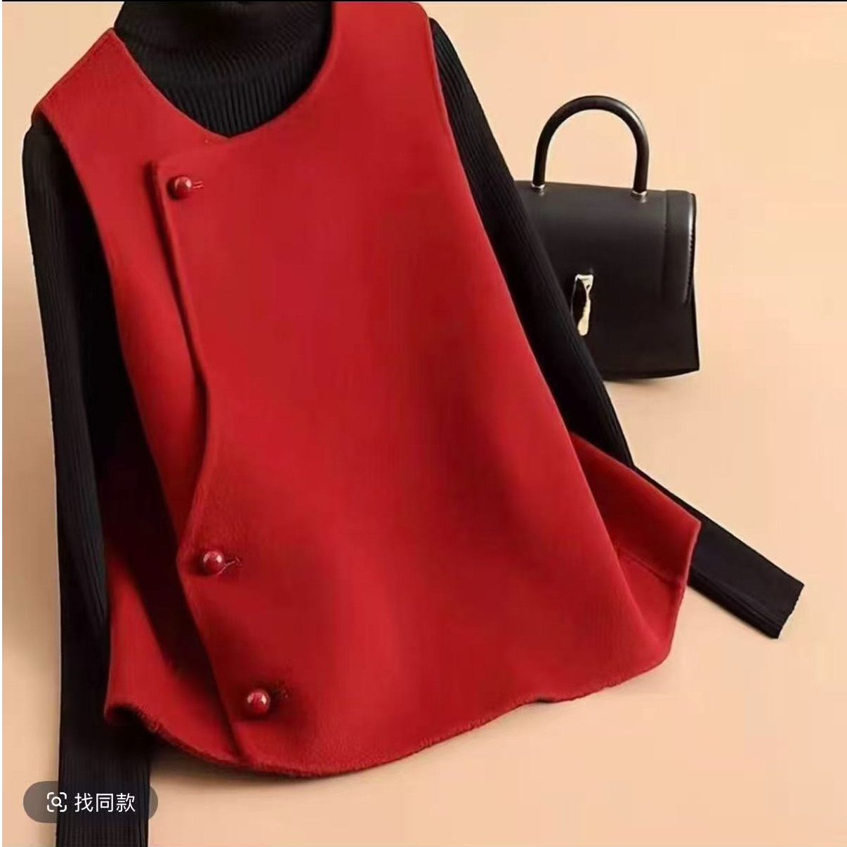 新中式国风红色毛呢短款无袖女马甲秋冬百搭外套