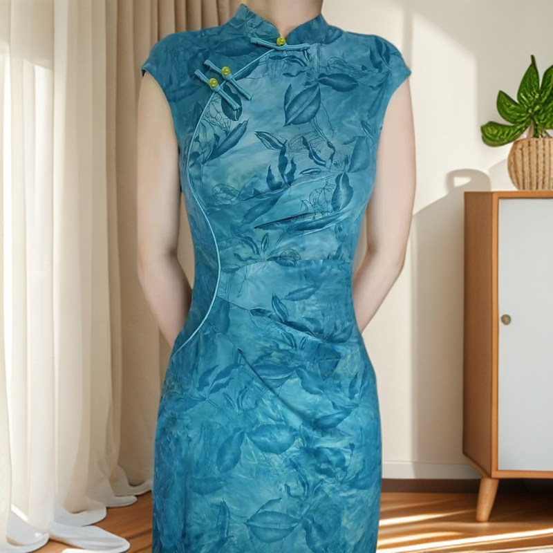 【清波】夏季新款送考新中式改良蓝色旗袍裙