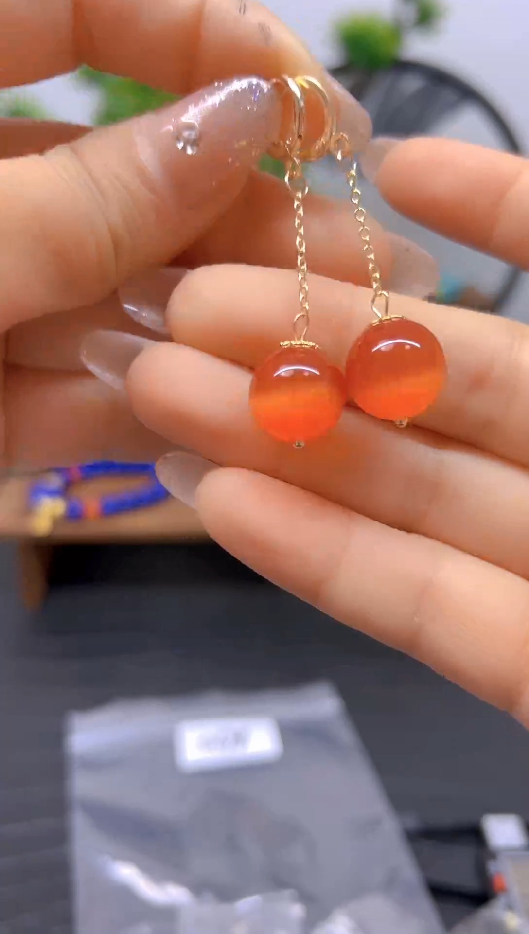 【闪购商品】碧玺猫眼耳饰14K金镶嵌Diy耳饰E696