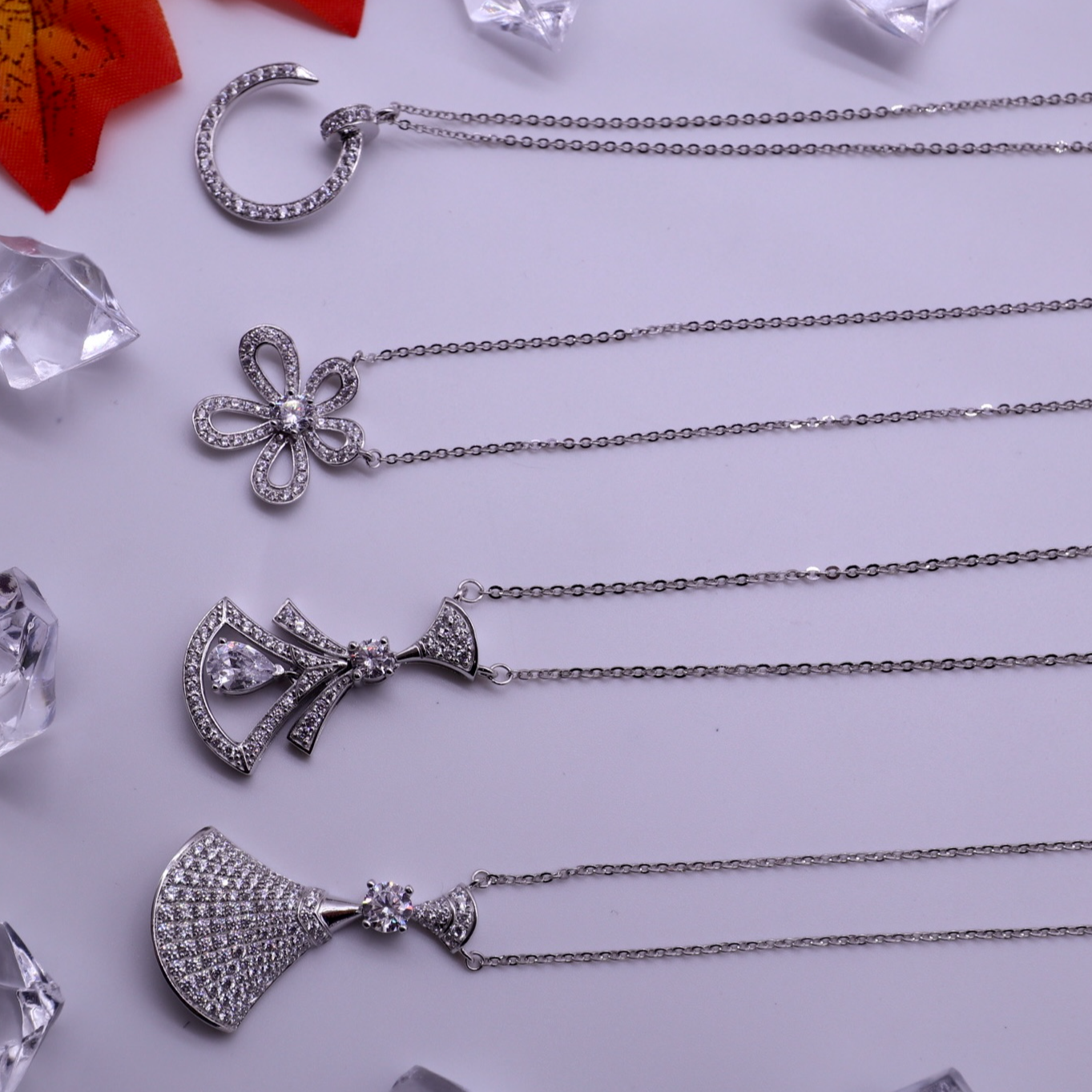 铂金PT950 裙子、大花等精美套链白色轻奢时尚银色镶嵌