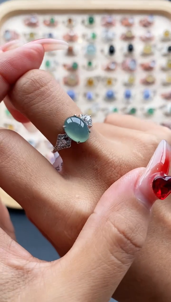 【闪购商品】翡翠戒指银S925镶嵌缅甸天然A货翡翠333 10+10