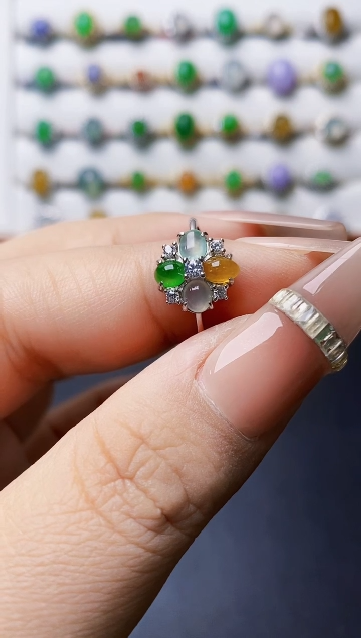 银S925镶嵌戒指翡翠0100