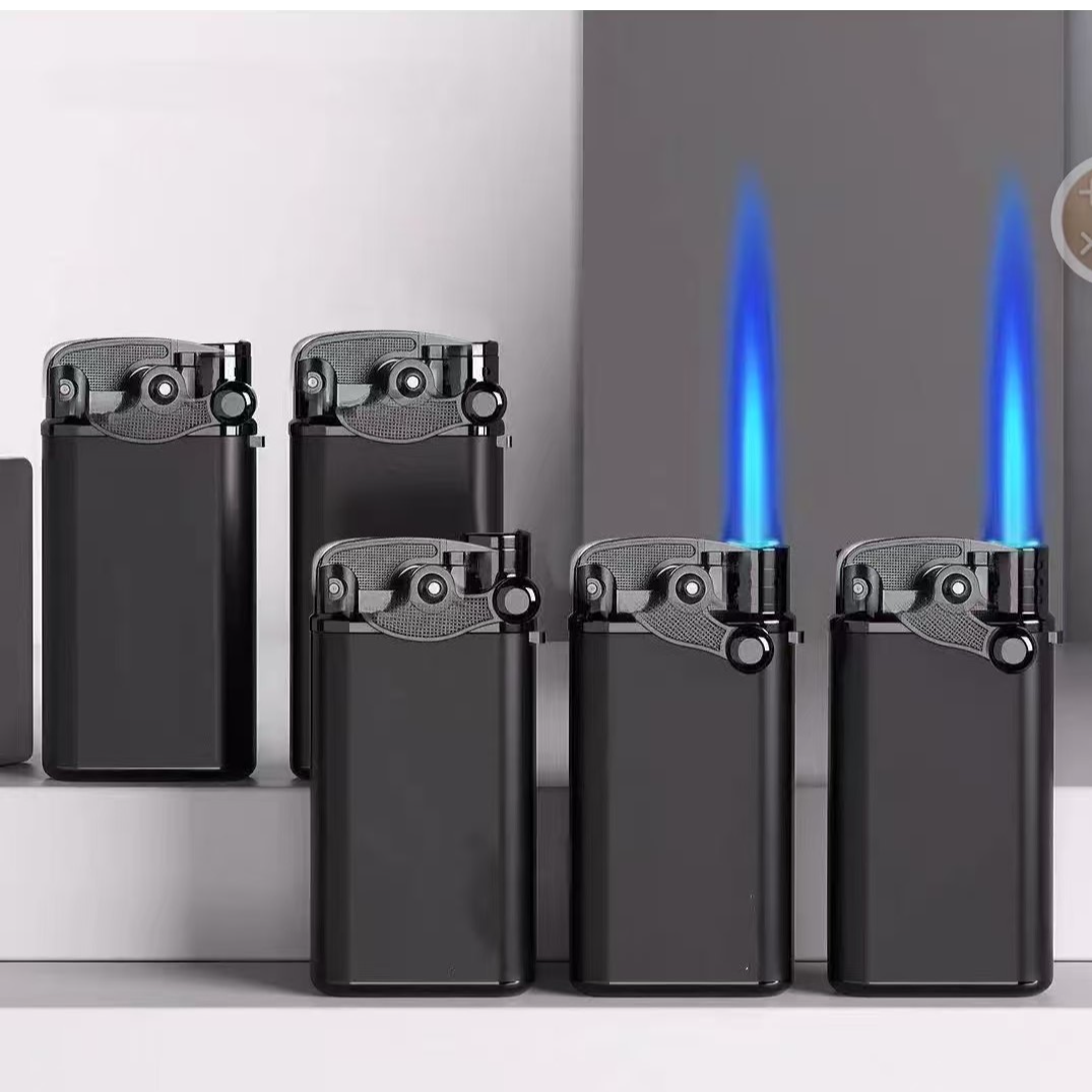 创意摇臂充气防风蓝焰直冲可定制高颜值便携式男士打火机批发